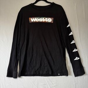 West 49 Mens Long Sleeve Tee Size Medium Black Camo Logo Skater Grunge Read